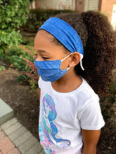 Load image into Gallery viewer, Headband And Mask Set - Children&#39;s Blue Tie-Dye Headband And Mask Set
